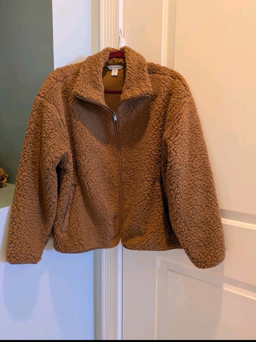 Athleta Cloud Fleece Jacket Pampas Beige Large Zip Pockets Cozy Sold Out - Picture 6 of 9